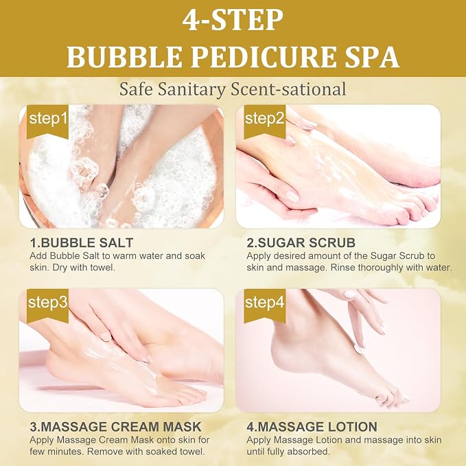Pedicure Kit Foot Soak Set: Bubble Salt, Sugar Scrub, Massage Mask, Massage - Image 6