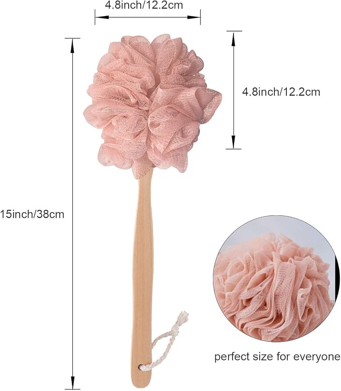 Pink Loofah with Handle - Image 2
