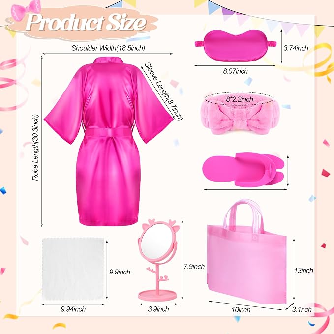 Spa Party Supplies for Girls, 6 Satin Robes Kids Spa Birthday Sleepover - Image 5