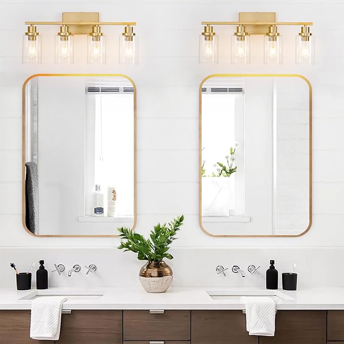 4 Light Gold Bathroom Light Fixtures Brushed Brass Vanity Light Over Mirror - Image 2