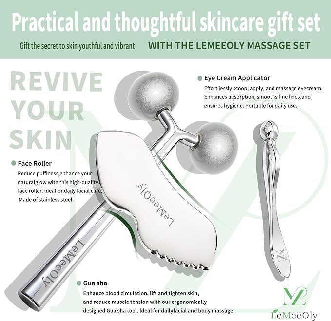 LeMeeOly 2Pcs Gua Sha Facial Tools Stainless Steel, Detailer GuaSha Set - Image 2