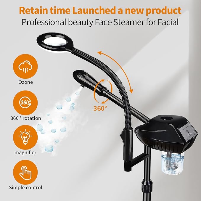 Retain Time Facial Steamer for Ozone Humidifier Atomizer Attach 5× Magnifier - Image 3