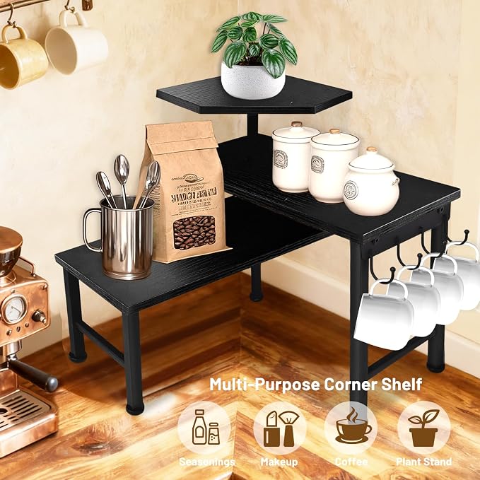 Counter Organizer Shelf, 3 Tier Moveable Black Corner Shelf Organizer - Image 2