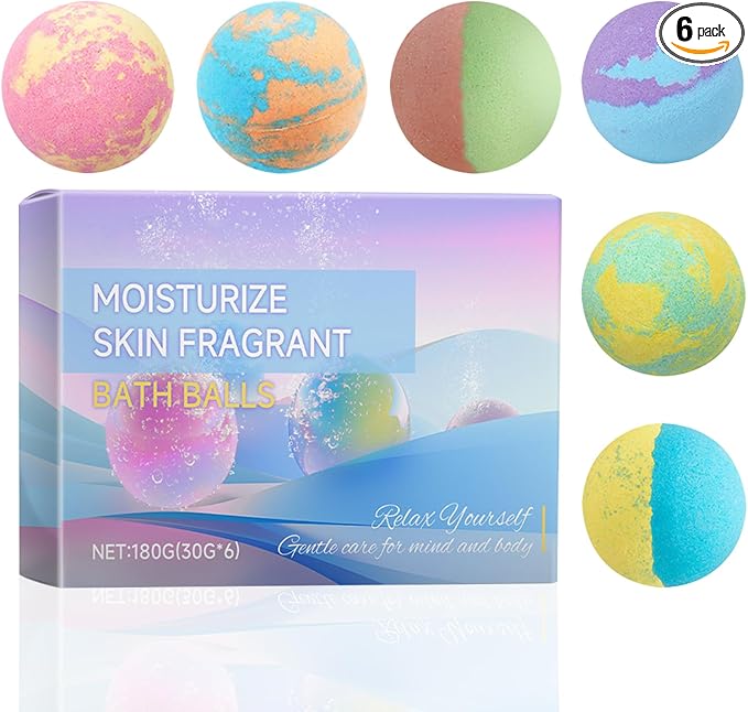 6PCS Bath Bombs Gift Set, Rainbow Bubble Spa Bath Bomb by JunKuJK
