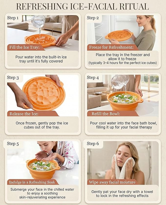 Face Ice Bath Bowl with Built-in Ice Tray, Foldable Silicone Face Bowl - Image 6