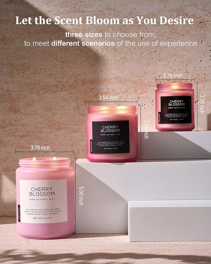 M&SENSE Large Cherry Blossom Scented Candle, 19.4oz Natural Soy Wax, 110-Hour - Image 6