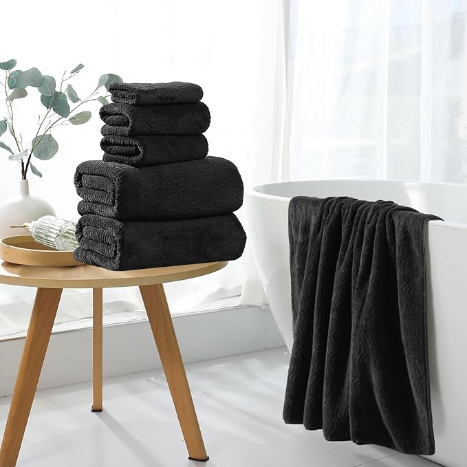 8 Piece Bath Towel Set Black|2 Oversized Large Bath Sheet, 2 Hand Towels - Image 7