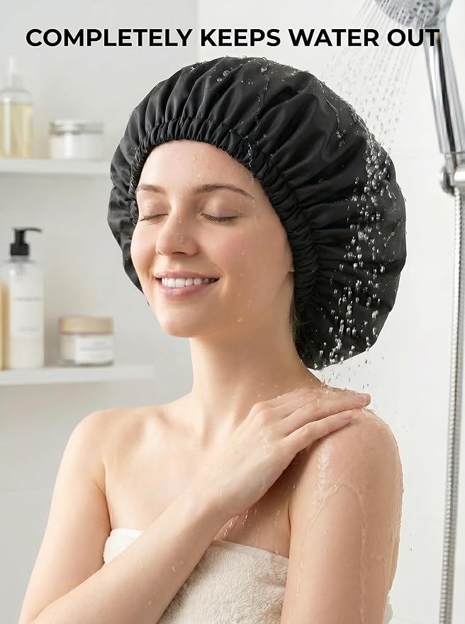 Aquior Shower Cap for Women, Extra Adjustable Shower Caps for Women - Image 6