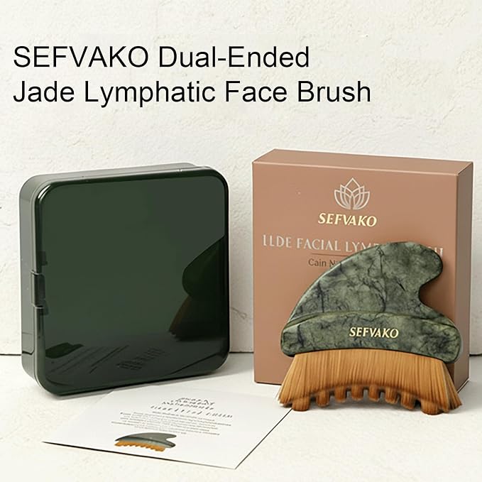 Lymphatic Contour Face Brush, Dual-Ended Dry Brush + Cool-Touch Jade Gua Sha - Image 8