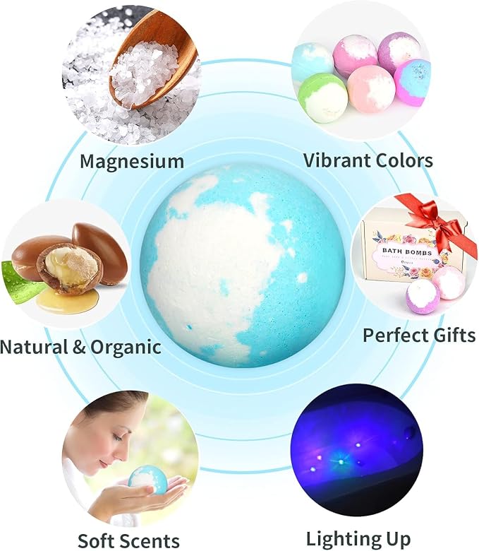 Light Up Bath Bombs with Surprise Inside, 4.23 oz XL Natural Gift Set 6 with - Image 2
