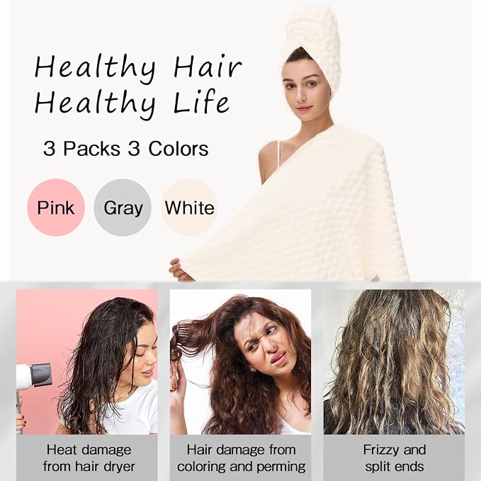3 Pack Large Microfiber Hair Towels - Image 5