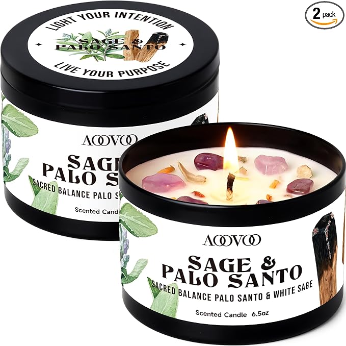 AOOVOO 2 Pack Sage & Palo Santo Candles – Cleansing Candle by AOOVOO