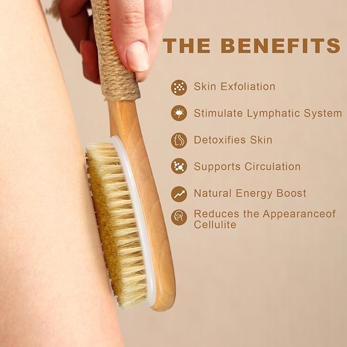9.8" Dry Brush for Body with Anti-Slip Handle, Wet&Dry Brushing Body Brush for - Image 6