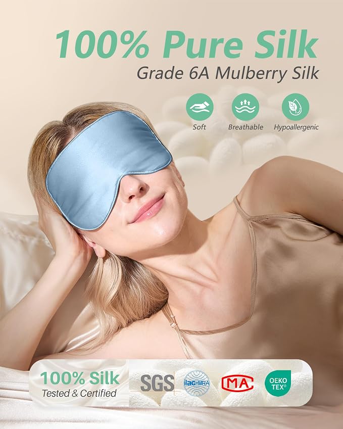 BeeVines 100% Real Mulberry Silk 2 Pack Sleep Mask, Pure Silk Eye Masks - Image 2