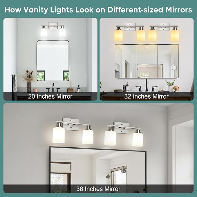 Ascher Bathroom Light Fixtures, 2-Light Vanity Light Over Mirror, Brushed - Image 6