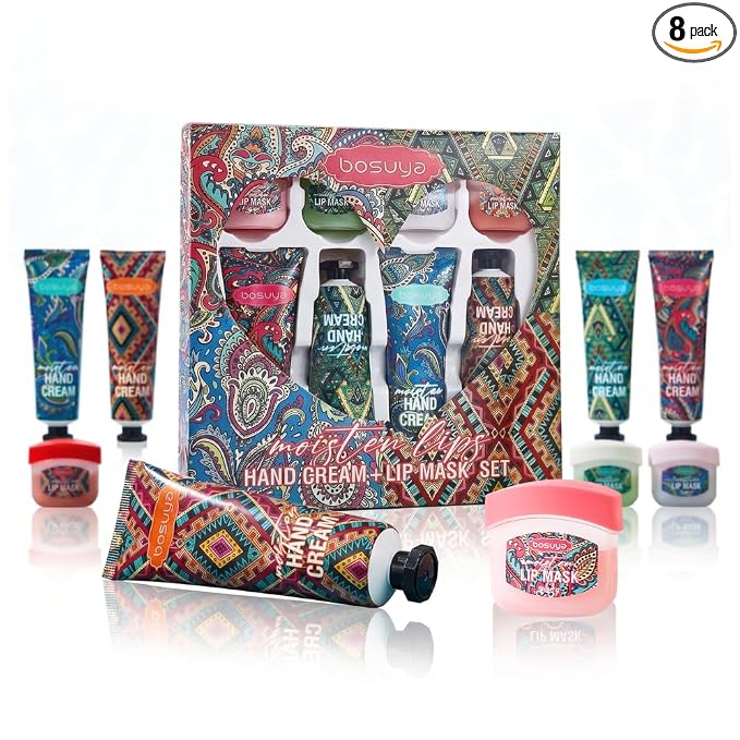 Hand Cream and Lip Balm Set, Hand Lotion and Chapstick Gift Set, 8 Pack by BOXVERIA