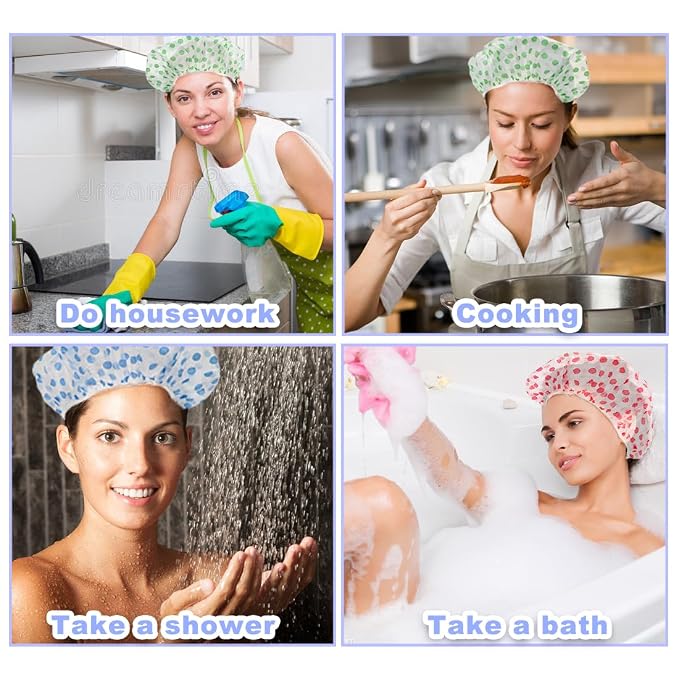 18Pcs Plastic Shower Caps for Women Reusable Waterproof Bath Caps Bathing Hair - Image 6