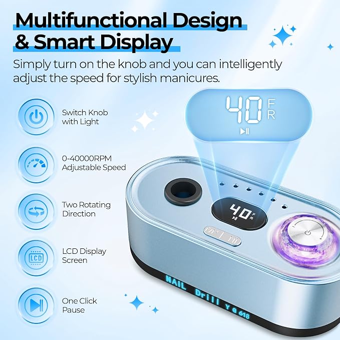 JOSGLOI Electric Nail Drill Professional: 40000RPM Electric Nail File Kit E - Image 4