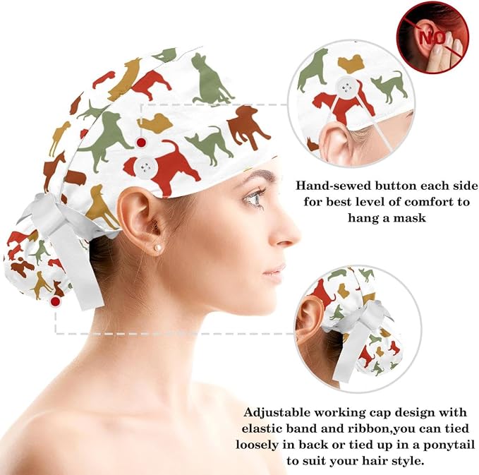 Adjustable Brown Dachshund Dog Blue Surgical Scrub Cap - Image 3