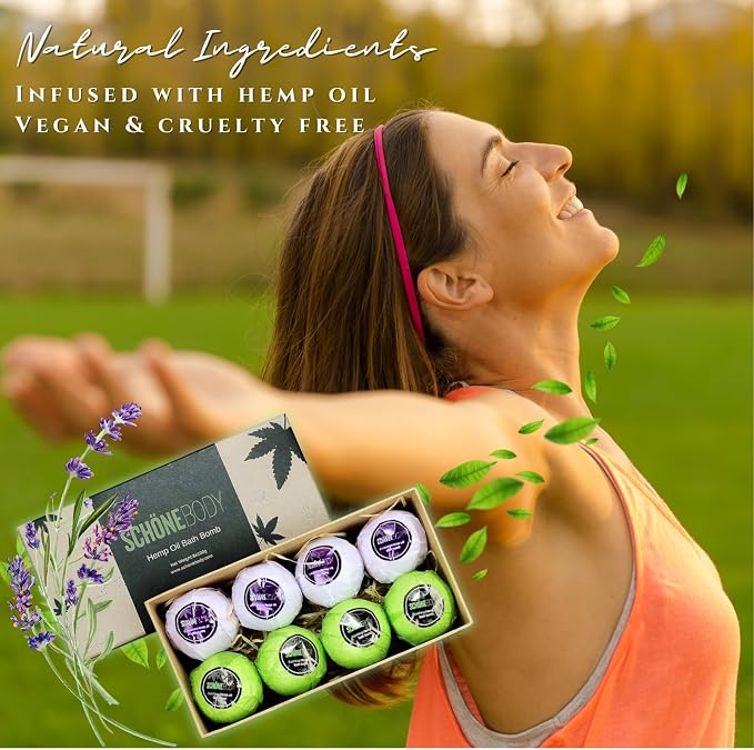 8 Pack Hemp Bath Bombs Set for Muscle Therapy & Relaxation | Large Vegan Fizzy - Image 6