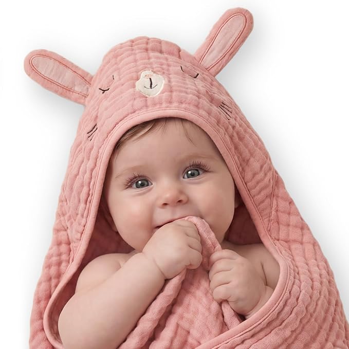 Blissful Diary Muslin Baby Hooded Towel 1 Pack, Soft & Absorbent Bath Towel by ForEveryBabysBetterLife