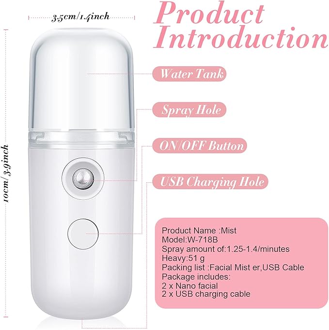 Honoson 2 Pack Nano Facial Mister Spray Bottle Handheld Humidifier Portable - Image 2