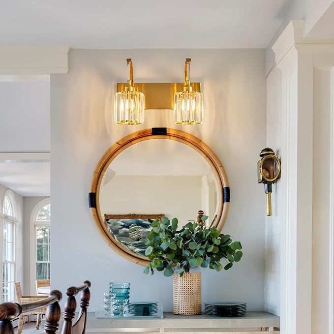 Bathroom Crystal Vanity Lights 2-Light Gold Wall Lamp Modern Crystal Bathroom - Image 7