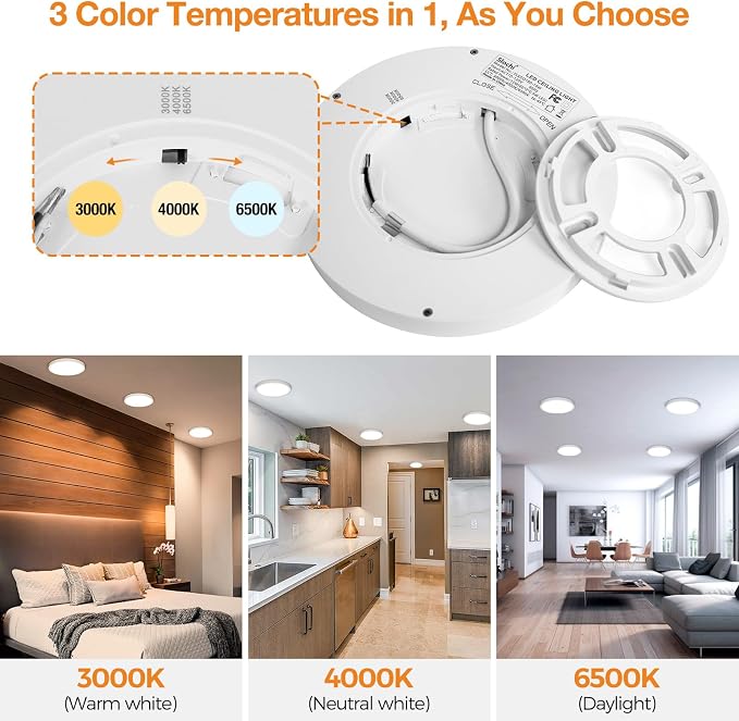 2PACK LED Flush Mount Ceiling Light Fixture, 3000K-4000K-6500K & 100W - Image 3