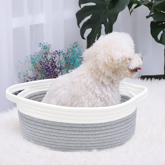 ABenkle Small Basket with Handles, Boho Decorative Rope Woven Dog Cat Toy - Image 3