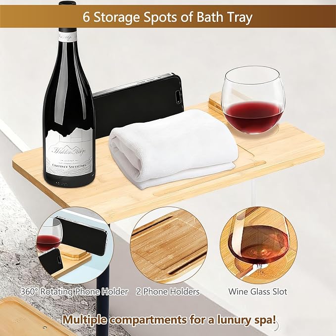 3 Layer Bathtub Tray Table, Bamboo Swivel Bathtub Side Table Height Adjustable - Image 4