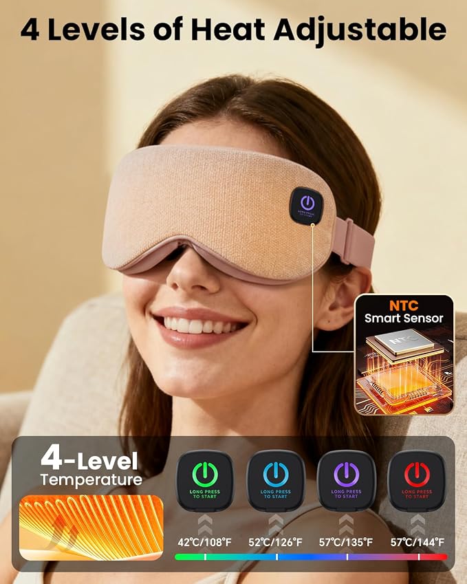 Cordless Heated Eye Mask with 1500mAh Large Battery, 4 Heat Levels & 100% - Image 2