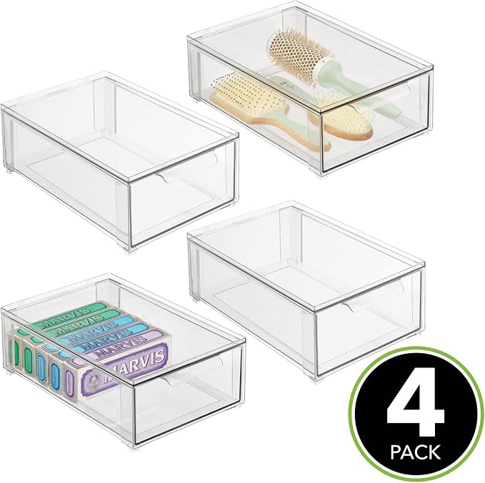 mDesign Plastic Stackable Bathroom Storage Organizer Bin - Image 4