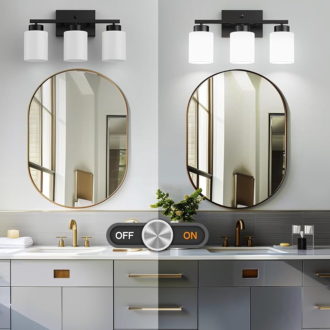 PARTPHONER 3-Light Matte Black Bathroom Light Fixtures, Modern Vanity Light - Image 5