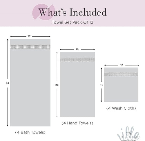 100% Cotton Bath Towel Set of 12-4 Bath Towels, 4 Hand Towels, 4 Wash Cloths - Image 2