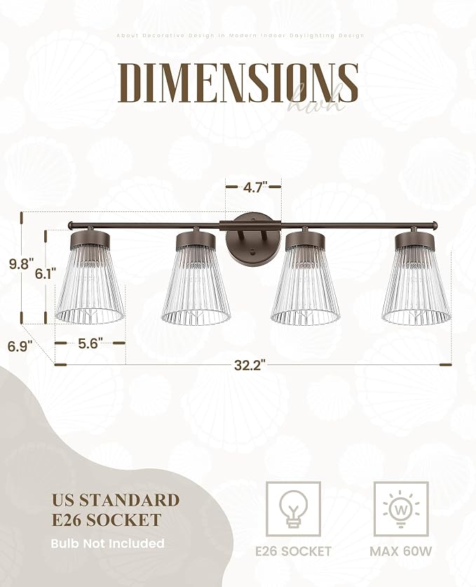 4-Light Bathroom Vanity Light, HWH Oil-Rubbed Bronze Bathroom Light Fixtures - Image 2