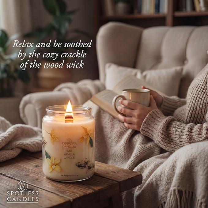 Pure Vanilla Scented Candle 22oz – 80-85 Hour Burn Time, Wooden Wick, Large - Image 7