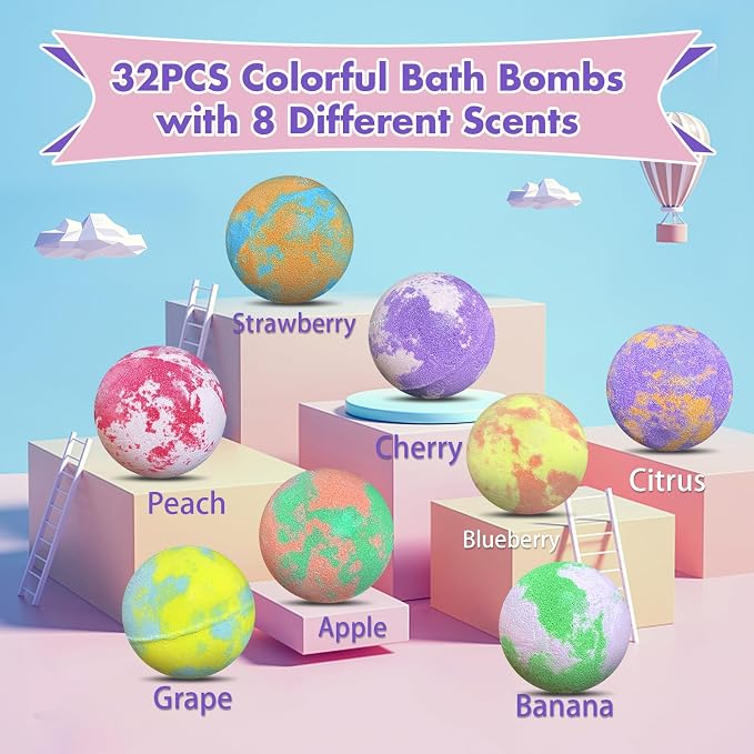 Bath Bombs for Kids with Surprise Inside, 32 Pack Kids Bath Bombs with Land & - Image 4