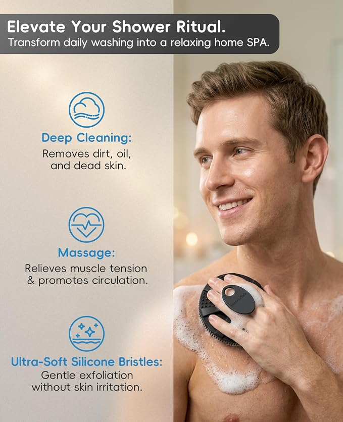 Soft Silicone Shower Brush Body Wash Bath Exfoliating Skin Massage Scrubber - Image 2