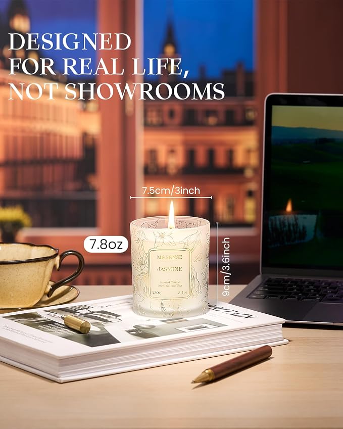 M&SENSE Jasmine Scented Natural Soy Candle, 8.1oz 42H Non-Toxic Long Burning - Image 4