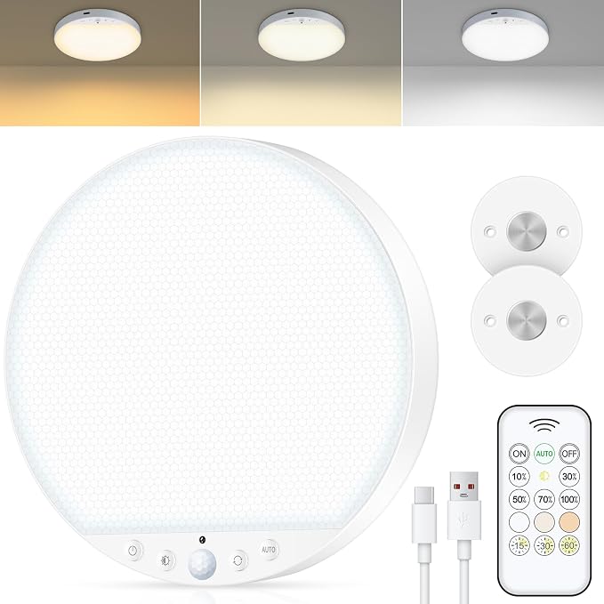 Rechargeable 6W Motion Sensor Ceiling Light Indoor, No Wiring & Magnetic by ShunFSC