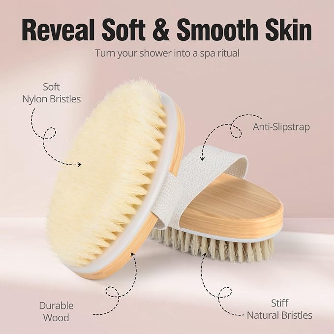 2 Pack Dry Brushing Body Brush, Natural and Soft Bristle Shower Brush - Image 6
