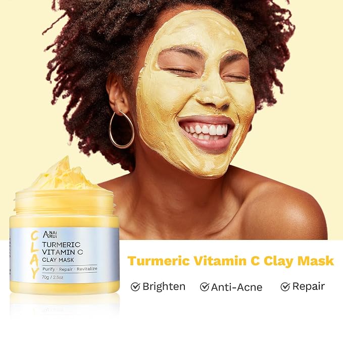 ANAI RUI 3 Pack Clay Mask Set Turmeric Vitamin C Clay Mask -Rose Facial Mask - Image 3