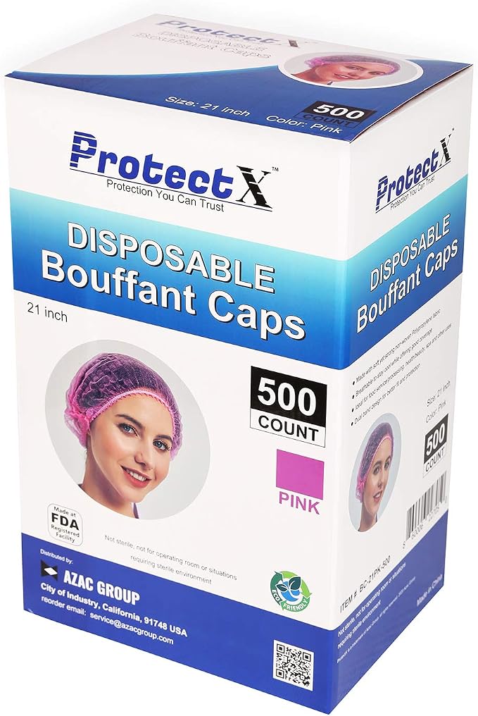 ProtectX 500-Pack Pink Disposable Hair Nets, Elastic Head Cover, Bouffant Caps - Image 6