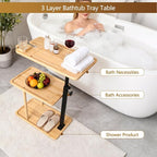 3 Layer Bathtub Tray Table, Bamboo Swivel Bathtub Side Table Height Adjustable - Image 6