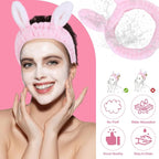 Cute pink Rabbit Ears Headband Frog Eye Elastic to Wash Face - Image 4