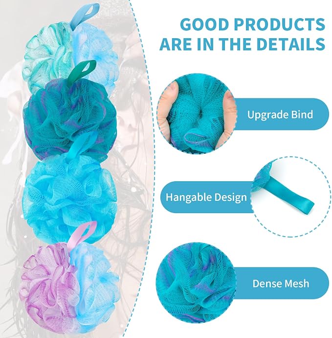 BCKENEY Bath Loofah Shower Sponge Body Back Scrubber Soft Mesh Shower Puffs - Image 5