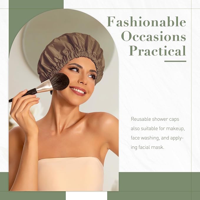 Reusable Shower Cap for Women, Large Waterproof Shower Bonnet - Image 2