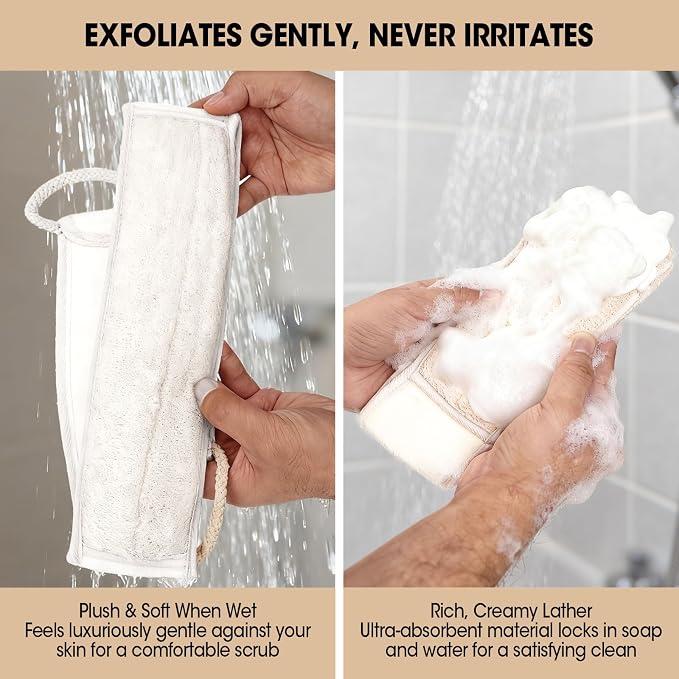 Loofah Back Scrubber with Handle, Natural Exfoliating Shower Sponge, Deep Clean - Image 4