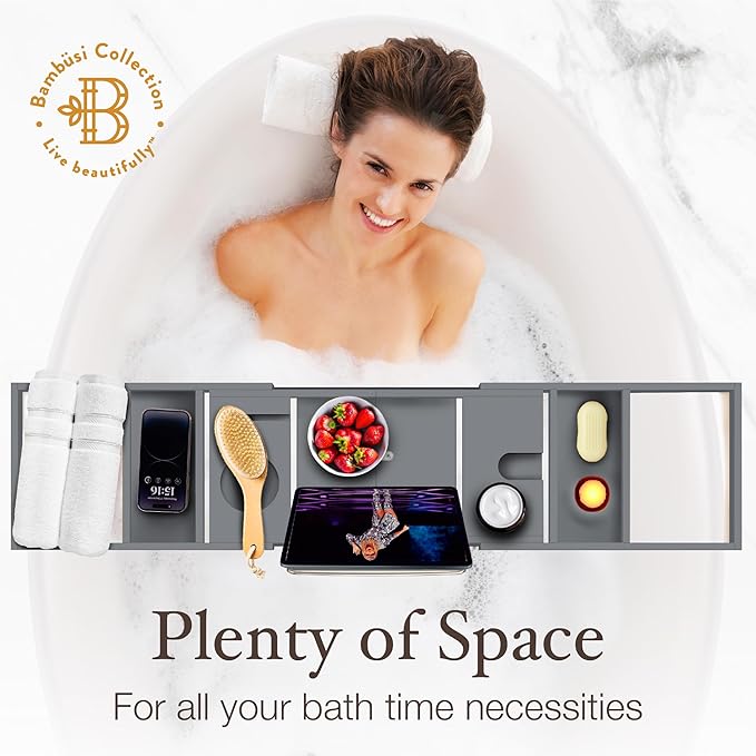 Bamboo Bathtub Tray Caddy - Image 6