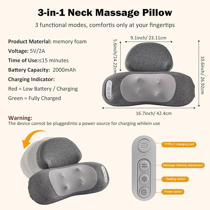 3-in-1 Neck Massager with Heat, Portable Cordless Neck Massager - Image 7